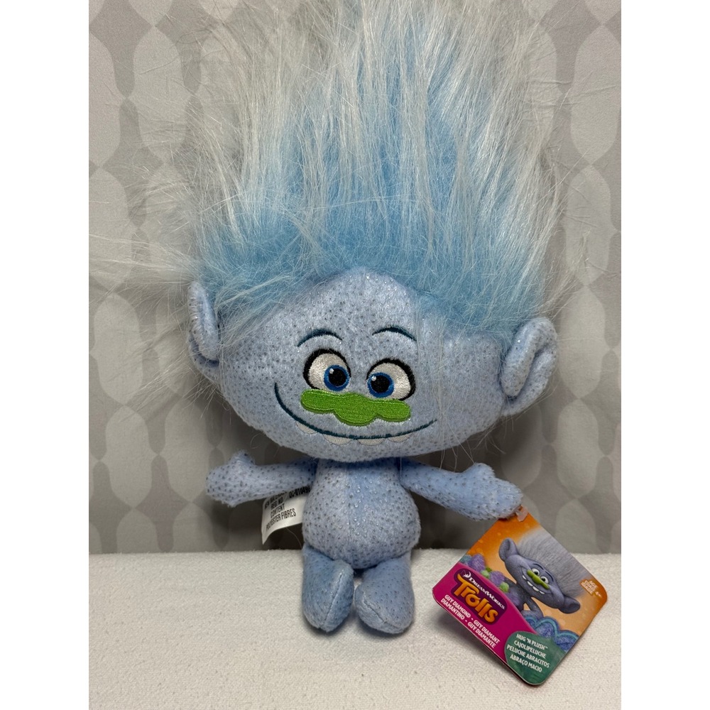 Dreamworks Trolls Guy Diamond Plush Toy Sparkly Blue Hair Stuffed Animal